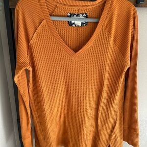 Maeve by Anthropologie Burnt Orange Waffle Knit Style Long Sleeve Top
